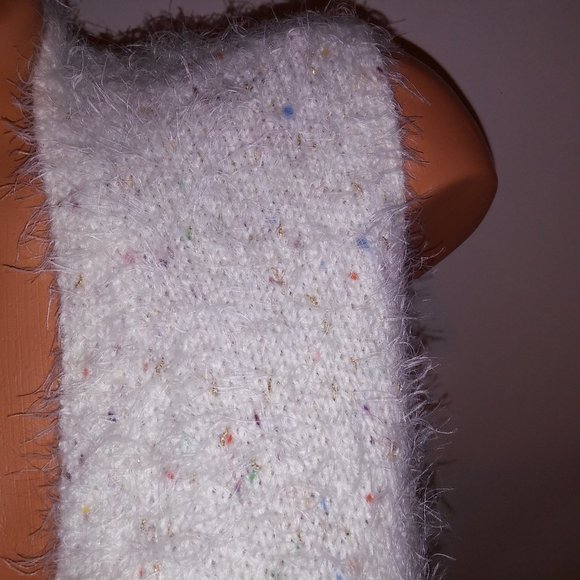 CJ Banks Cardigan Sweater Vest X 14 W Fuzzy Cream Colorful Speckles Sleeveless P - Picture 4 of 10